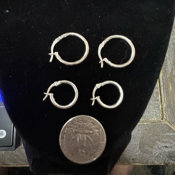Two Pairs 925 Sterling Silver Hollow Hoop Earrings - Picture 2 of 5